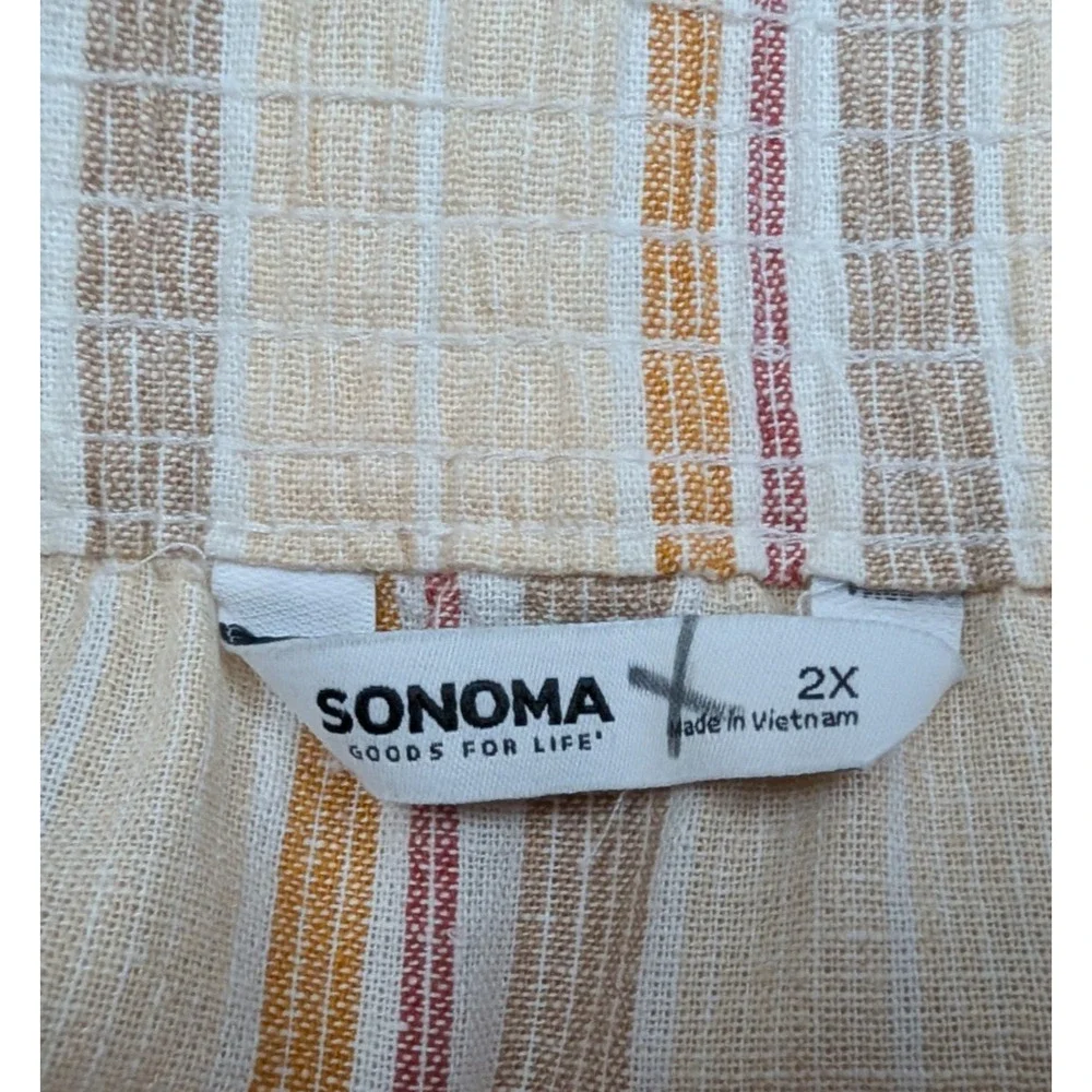 Sonoma sz 2X Linen Blend Midi Skirt pull on multi color stripes pockets 2787